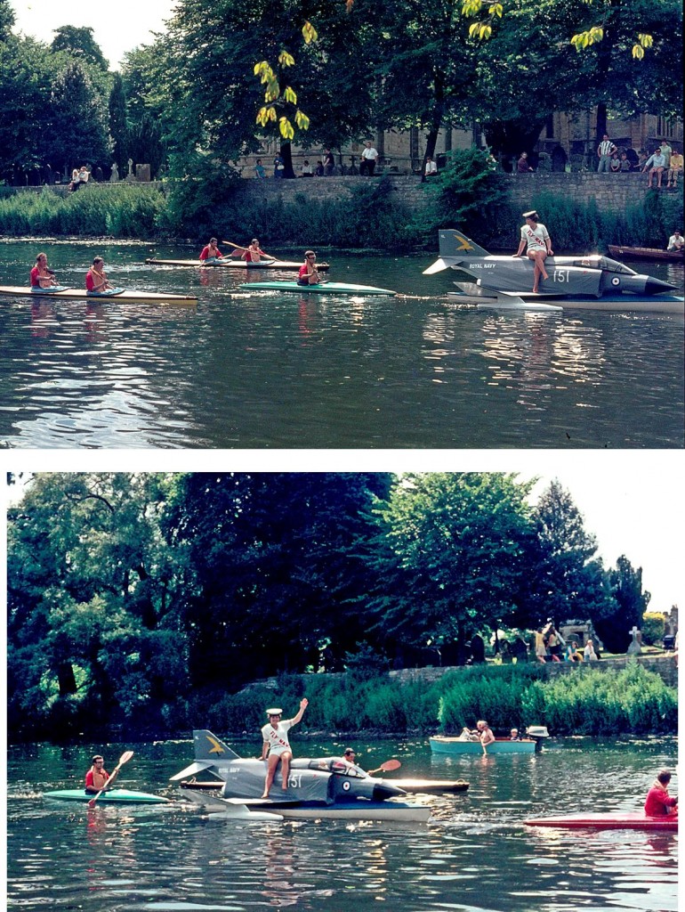 Yeovilton canoe club escorted and towed the Phantom Phemale! Thanks to Lionel A Smith for these long-lost shots.